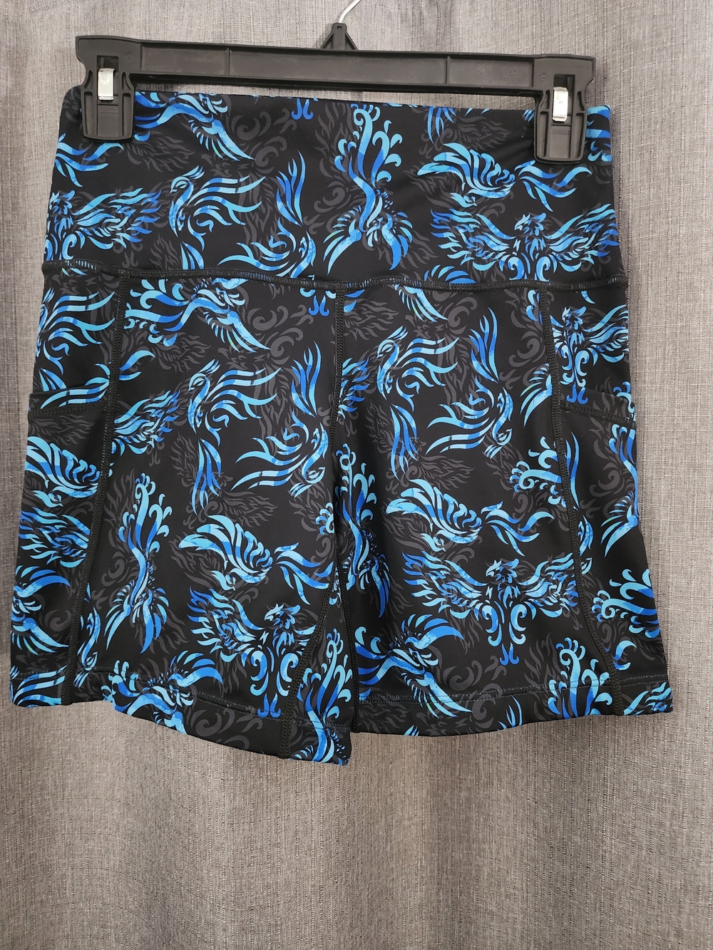 Constantly Varied Gear Black Athletic Shorts with Bright Blue Phoenix Print
